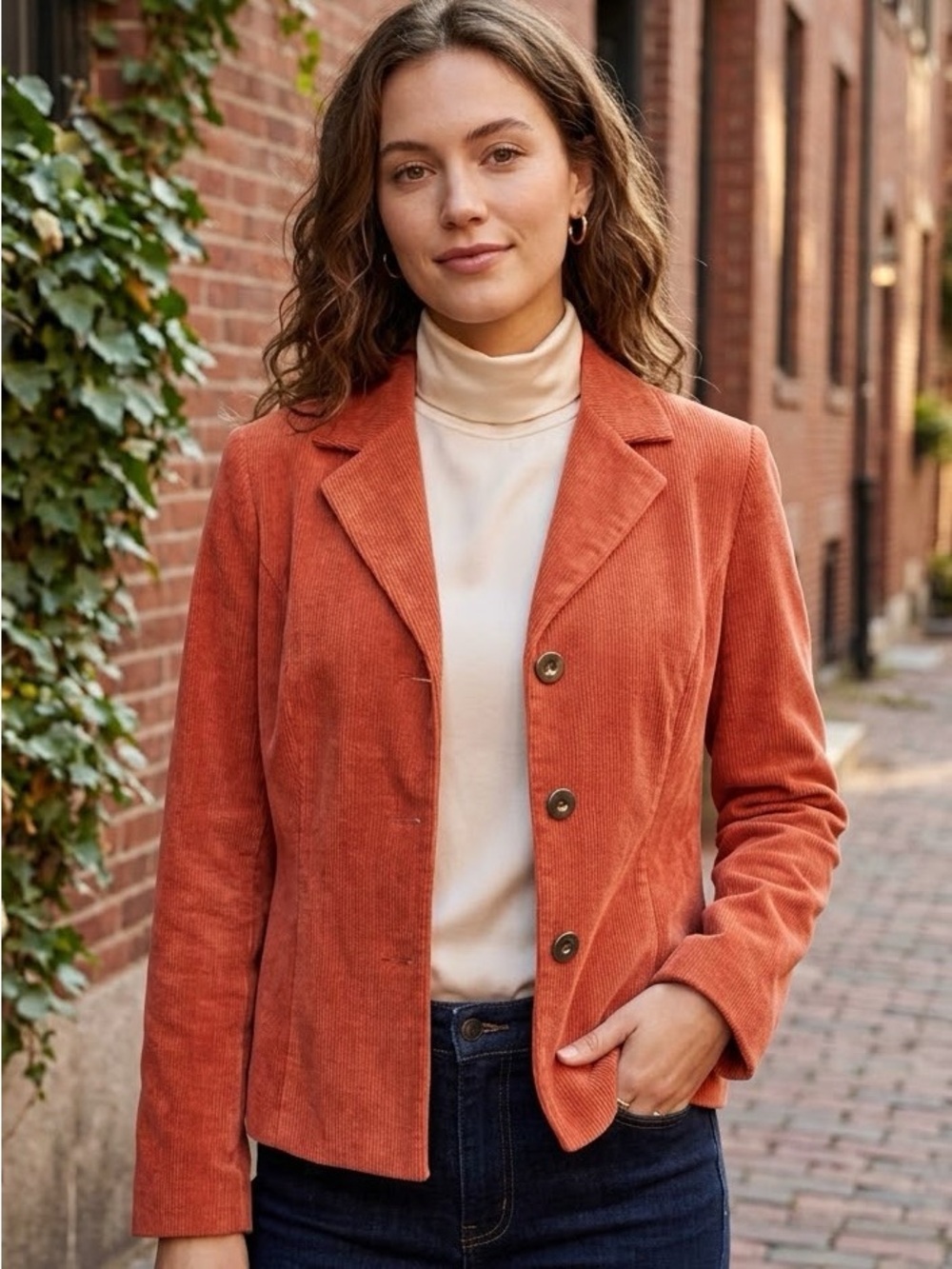 R.Q.T. Women's Orange Faux Suede Button Front Blazer Size L